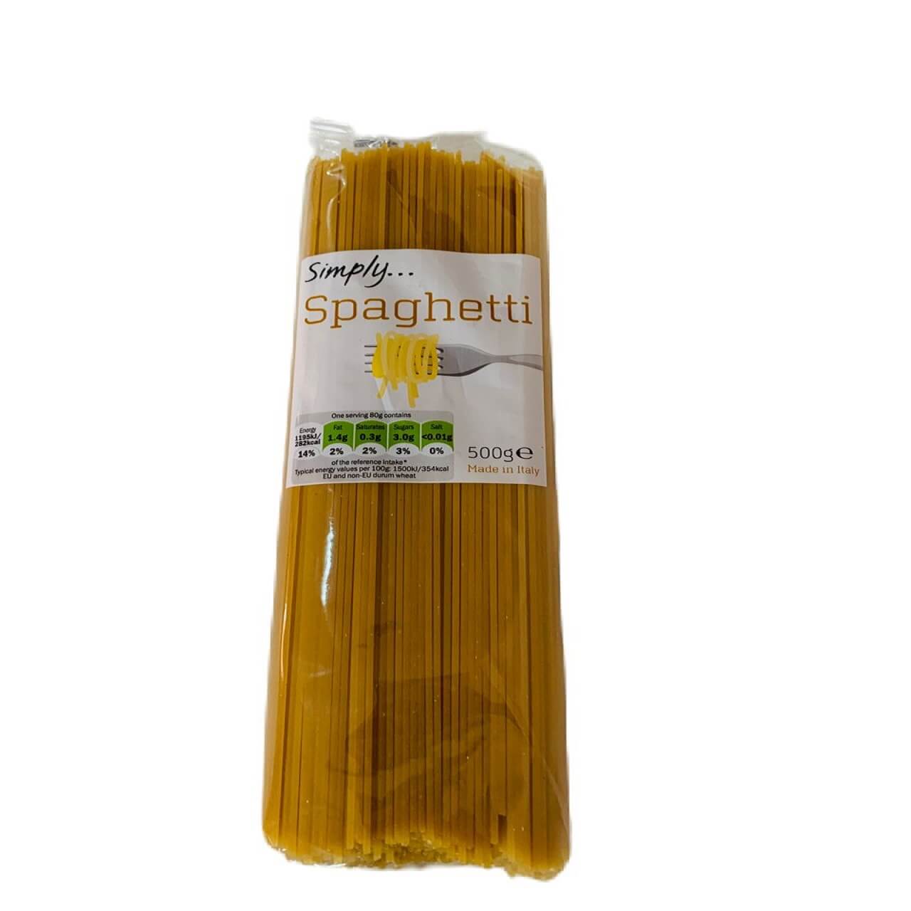 a sachet of 500g of simply spaghetti